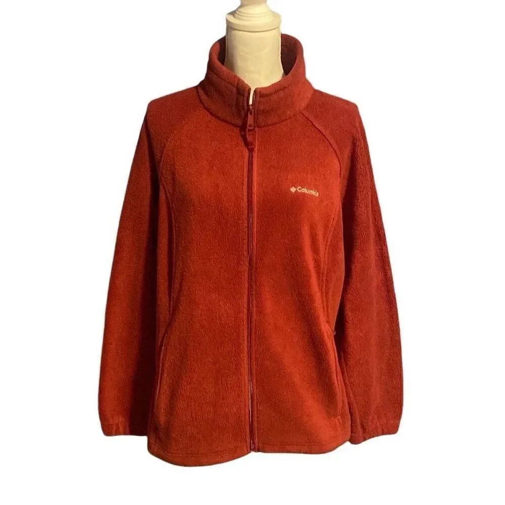 Columbia Sportswear Fleece Mock Neck Raglan Sleeve Zip Up Sweater Orange Size 1X